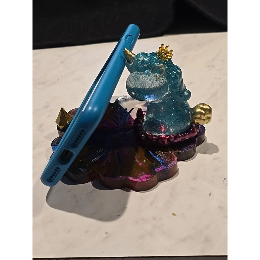 Handmade Resin Cell Phone Holder  Teal Pink Blue Unicorn‎ 739